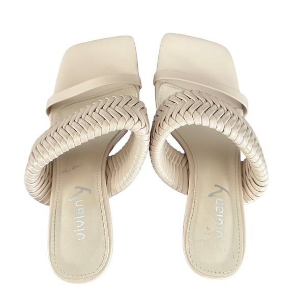 Vivianly Woven Strap Heel in Bone Open Toe Heels Sandal Size 8 - Picture 4 of 17